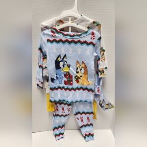 18 M Toddlers' 4pc Bluey Cotton Long Sleeve Christmas Pajama Set Cream Blue New